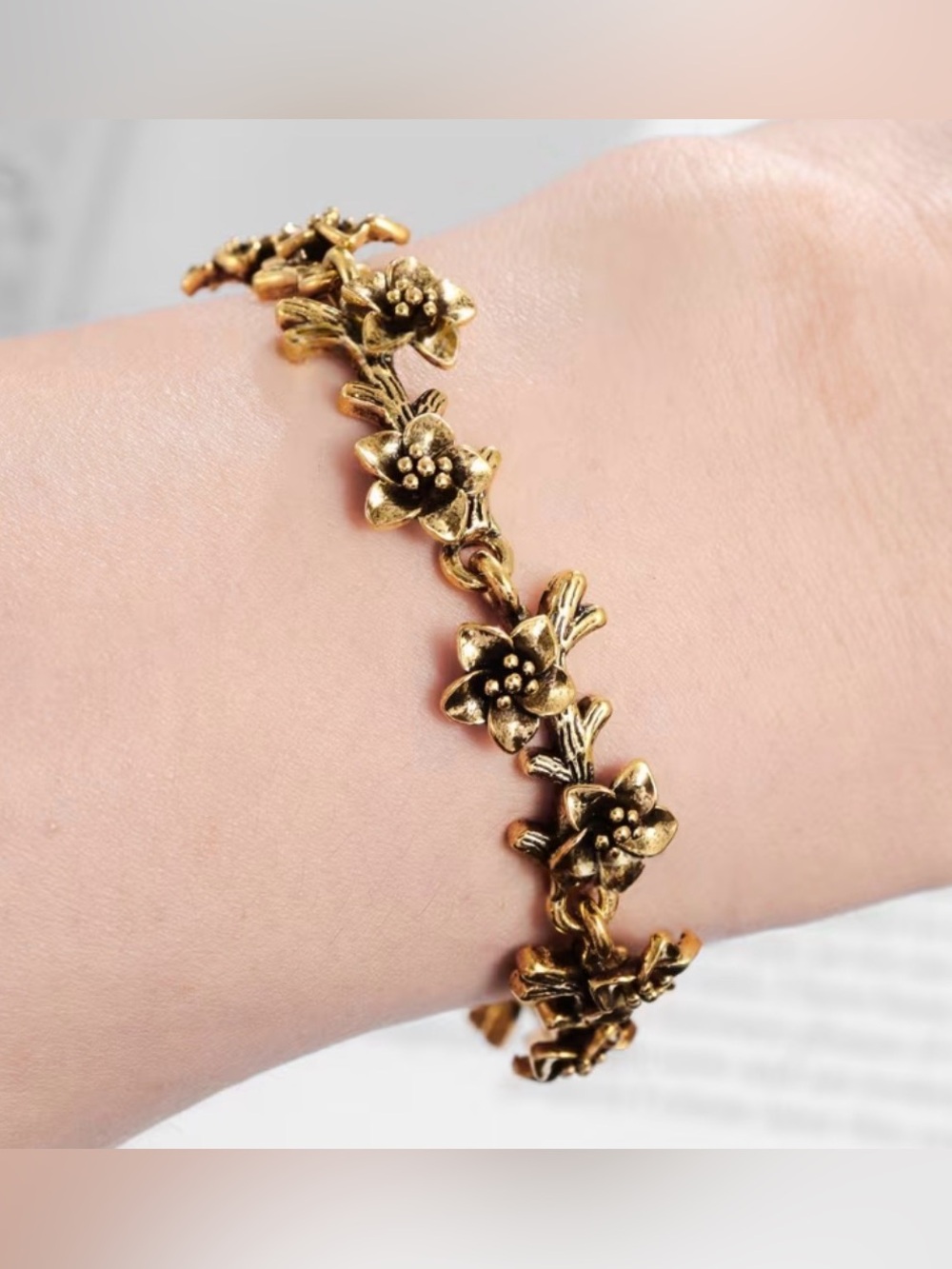 Western Bracelet Bohemian Style Gold Floral Link Bracelet - Women's Jewelry